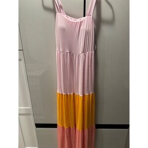 Soma WKND Colorblock Party Pink Maxi Bra Dress‎ Sleeveless Tiered Womens S